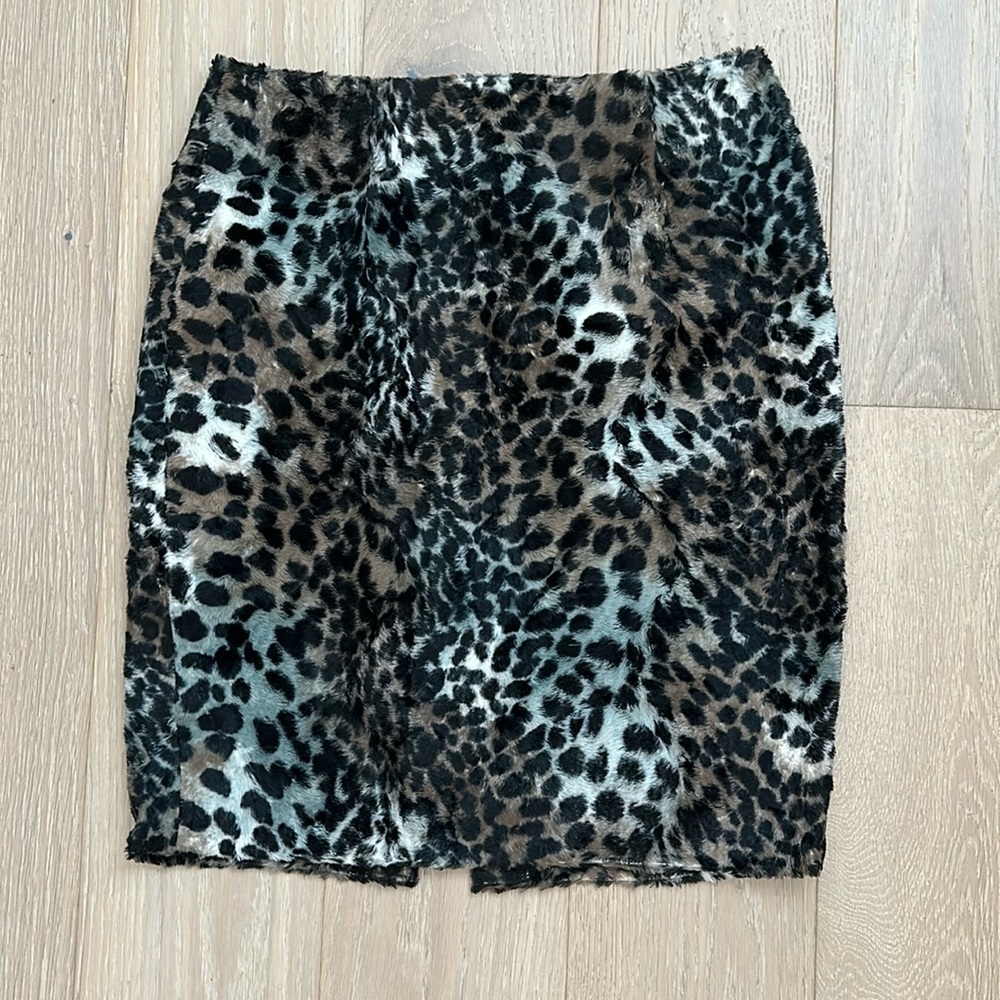 Azadeh leopard animal fur pencil skirt